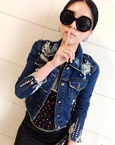 デニム ジャケット ロック ダメージ 鋲　カジュアル ライダース風 エレガント フレア レース シフォン ロング ブラウス  長袖  大きいサイズ  美脚 デート 2次会 パーティ セクシー 秋物 冬物 可愛いスカーフ付き m150