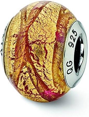 Sterling Silver Italian Copper & Gold Colored Glass Bead Charm For Pandora, Chamilia & European Bracelets