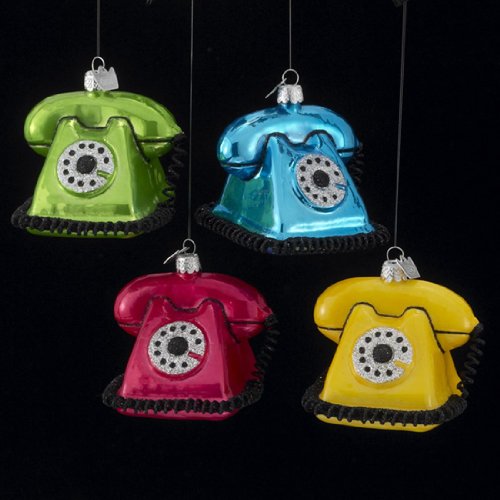 Pack of 8 Colorful Glass Blown Vintage Telephone Christmas Ornaments 3