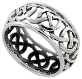 Sterling Silver Celtic Knot Ring Band (Available in Sizes 6 to 10), 3/8" Thick