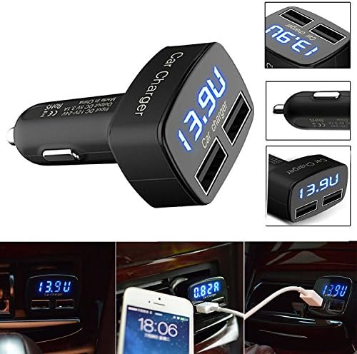 Freeker Car Charger Double USB 3.1A Output 4 into 1 Voltage Current Temperature Measurement PTTC Over-Current Protection or Apple iPhone 6 Plus / 6 / 5 / 5S / 5C, iPad 4 / Air / Air 2, iPad Mini 3 / 2 / 1, iPod, Galaxy S6 / S5 / S4, Note 4 / 3 / 2 and More (Black)
