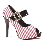 ES451-WENCH 4.5 inch Open Toe Pump Women's Size Shoe With Contrasting Thick Mary Jane Strap
