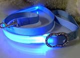 Blue Nylon Webbing Dog Leash with Super Bright Blue Fiber Optical Led Lights, Multi-functional, Washable and Lightweight