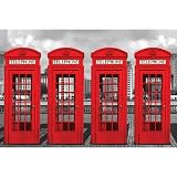 (24x36) London 4 Red Phoneboxes Telephone Booths Art Print Poster