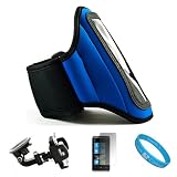 Blue Moisture Resistant Neoprene Sports Active Workout Armband with Adjustable Velcro Strap- Includes Universal Windshield Mount Holder for Motorola Atrix 4G