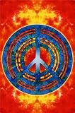 Jumbo 5' x 7' Psychedelic Fire Peace Sign Tapestry #66