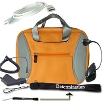 Kindle DX Kroo TAG 2-TONE Nylon Carrying Case (Orange) + USB Data Cable + Black Car Charger + Black E-Reader Light + Determination Strap (Combo)