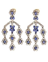14kt Gold Diamond Pave Gemstone Dangle Earrings Silver Wedding Jewelry for Women