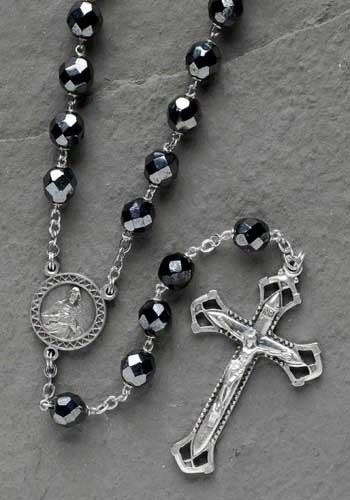 Pack of 2 Cipolletti Men's Black Hematite 8mm Glass Beaded Rosaries 22