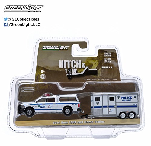 2014 Dodge Ram 1500 NYPD Pickup Truck and NYPD Horse Trailer Hitch & Tow Series 4 1/64 by Greenlight 32040 D