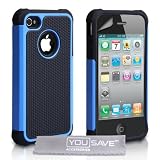 Custodia Apple iPhone 4 / 4S Difficile / Morbido Silicone Gel Blu E Nero Caso Con Schermo Pellicola Protezionedi Yousave Accessories