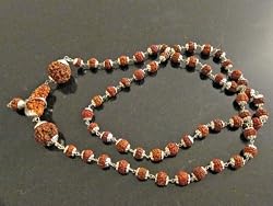 Rudraksha Kavach Mala of 54 + 1 Beads with Silver Caps with Five Mukhi Rudraksha Beads Yoga Japa Mala