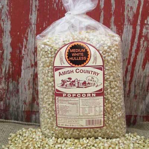 6 lb Bag Medium White Hulless Gourmet Non-GMO Amish Country Popcorn 6 Pounds Total Pop Corn