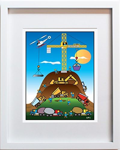 Construction Company, original framed nursery decor. 11x14inch white frame with matte. Hand signed by the artist. Can be personalized!