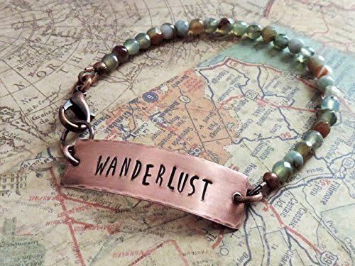 Wanderlust Stamped Copper Dainty Beaded Bracelet