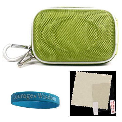 Green Nylon Slim Version Kroo Eva Carrying case with Wristband and screen guard for Nikon Coolpix L19, L20, S220, S230, S620, S630, S710, S610c, S610, S560, S60, S600, S550, S520, S210, S52c, S52, S700, S510, S200, S51c, S51, S50c, S500, L18, L15, L12, L11, L10