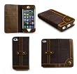 Bear Motion (TM) Luxury Denim + 100% Genuine Buffalo Hide Leather Wallet Folio Case for iPhone 5 - Brown