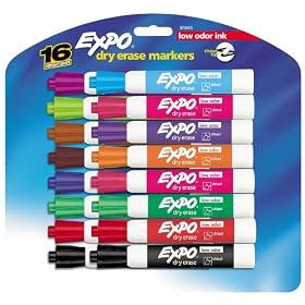 Expo Low Odor Chisel Tip Dry Erase Markers, 16 Colored Markers