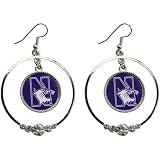 NCAA Northwestern Wildcats Ladies Double Hoop Crystal Dangle Earrings