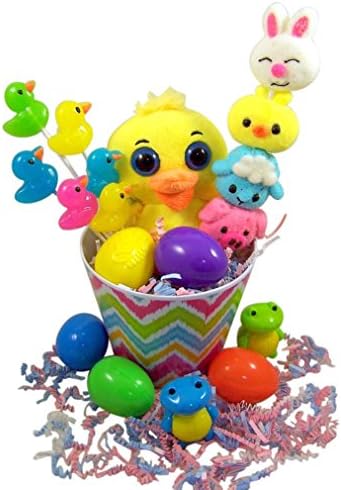 Chick Plush Toy Easter Basket with Lollipop Candy and Turtle Shaped Eggs