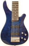 6 String Electric Bass Guitar with Blue Quilted Maple Top and Gig Bag Case