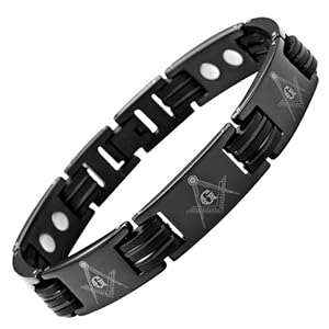 MasonicMan New Mens Black Titanium Masonic Magnetic Bracelet In Velvet Gift Box + Free Link Removal Tool