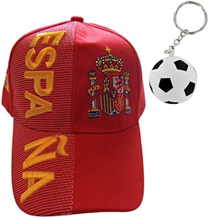 Euro Cup Soccer Fan Adjustable Hat with Soccer Ball Key Chain by World Sports Fanatics® ✮ All Countires Available ✮ One Size Fits All (Adjustable - One Size Fits Most, Spain Red)