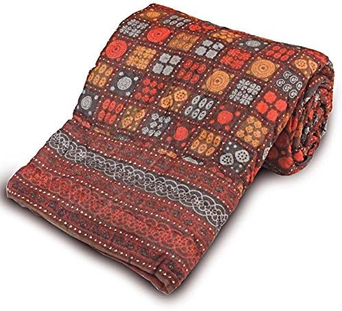Indicraft Designer Bagru Print Cotton Bed Razai Quilt Single Gold