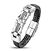 Areke Men's Stainless Steel Braided Leather Bracelets, CZ Punk Cuff Bracelet Bangle Silver 7.5-8.5 Inch Item Length 8.0 inch