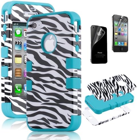 iPhone 4S Case, iPhone 4 Case, ULAK Heavy Duty Zebra Hybrid Rugged Shockproof Hard Case for iPhone 4S iPhone 4 Cover with Screen Protector (Black+Blue)