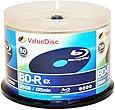 Value Disc BD-R 6X 25GB Blu-Ray 50 Pack Blank Discs in Spindle. Made in Taiwan