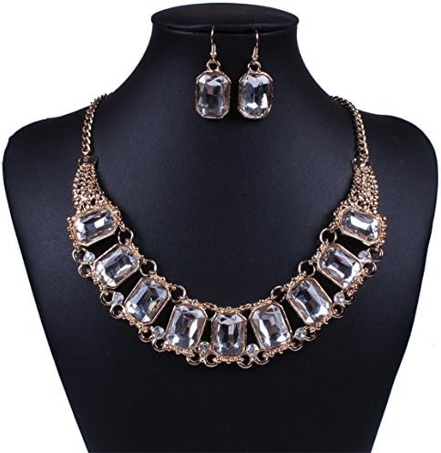 Winson Chunky Clear Rhinestone Bead Collar Statement Bib Necklace Earring Jewelry Set