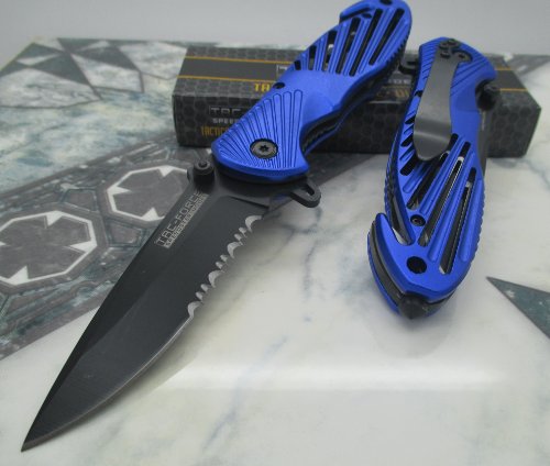 Tac-force Assisted Opening Speedster Blue High Carbon Rescue Glass Breaker Pocket Knife