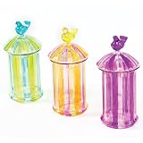 Pack of 6 Striped Glass Decorative Easter Candy Jars with Bird Lids 8.5 by CC Home Furnishings