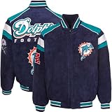Miami Dolphins Navy Blue Split Varsity Suede Full Zip Jacket (Large)