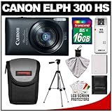 Canon PowerShot 300 HS Digital Elph Camera (Black) with 16GB Card + NB-4L B ....