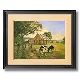 Holstein Cows And House Country Home Decor Wall Picture Black Framed Art Print