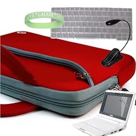 kroo Laptop carrying sleeve with Extra pocket and Built in Handles for All models of ASUS Eee PC 10-inch Netbooks -- Red + ASUS Keyboard Skin + Netbook 10-Inch Screen Protector + BLack Netbook / Laptop Light + Vangoddy tm, Live*Laugh*Love wrist band!!!
