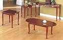 Queen Anne Style Cherry Finish Wood Coffee Table & 2 End Tables Set