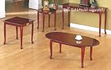 Queen Anne Style Cherry Finish Wood Coffee Table & 2 End Tables Set
