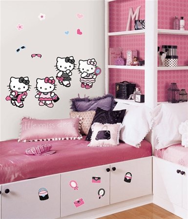 Reusable Decorative Hello Kitty Dress up Wall Appliques Stickers for Kids