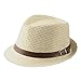 Elee Unisex Kids Straw Short Brim Trilby Fedora Cap Jazz Hat Sunhat with Leather Belt