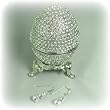 Faberge Style Platinum Swarovski Crystals Egg Box and Drop Earrings Set Colle...
