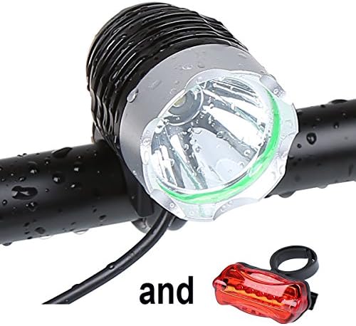 Water Resistant Front and Rear LED Bike Light Set - Cree XML-T6 Headlight (Also Makes a Headlamp) - 8800mah Rechargeable Battery,1200 Lumens - Rugged Aluminum Construction - 1 Red Silicone Material Taillight - Flashing Light Mode Alerts Motorists, for Your Safety Cycling -Tools Free Installation in Seconds - For Road, Racing ,Mountain Bicycles - Fits ALL Bikes - Batteries Included