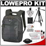 Lowepro CompuDay Photo 250 Digital SLR Camera Backpack Case (Black) + Photo/Video Tripod + Canon Cleaning Kit for Canon EOS 7D, 5D Mark II III, 60D, Rebel T3, T3i, T2i Digital SLR Cameras