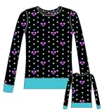 Skelanimals HEART AND STARS Juniors Black Long Sleeve Thermal T-Shirt