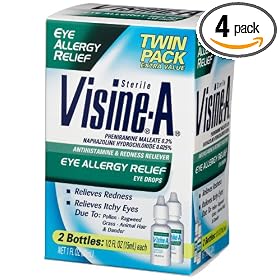 Visine-A Allergy Relief Eye Drops, 2-Count, 0.5-Ounce Bottles (Pack of 4)