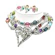 Multi Stone Glass Ball Metal Casting Heart Pendant Necklace Earring Set