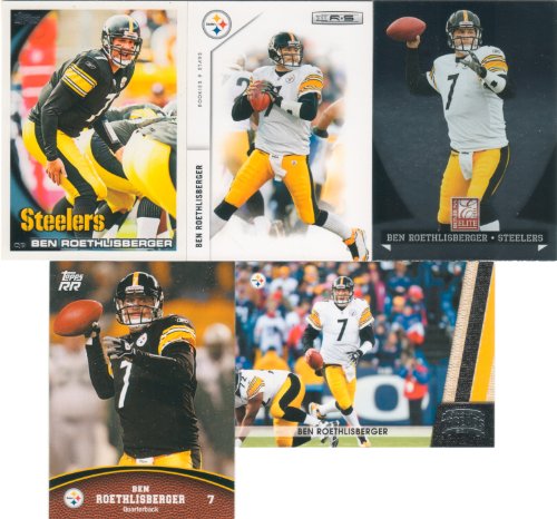 Ben Roethlisberger 2011 Five Card Gift Lot Containing One Each of His 2011 Topps Rising Rookies, Topps, Threads, Rookies and Stars and Donruss Elite Mint Condition Pittsburgh Steelers Cards, Shipped in 100 Card Cardboard Storage Box!