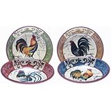 Certified International Lille Rooster 9-Inch Pasta/Soup Bowl, Assorted Designs, Set of 4
